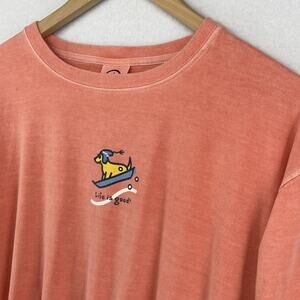LIFE IS GOOD Shirt Womens XL Sled Dog Rocket Crewneck Long Sleeve Cotton Orange